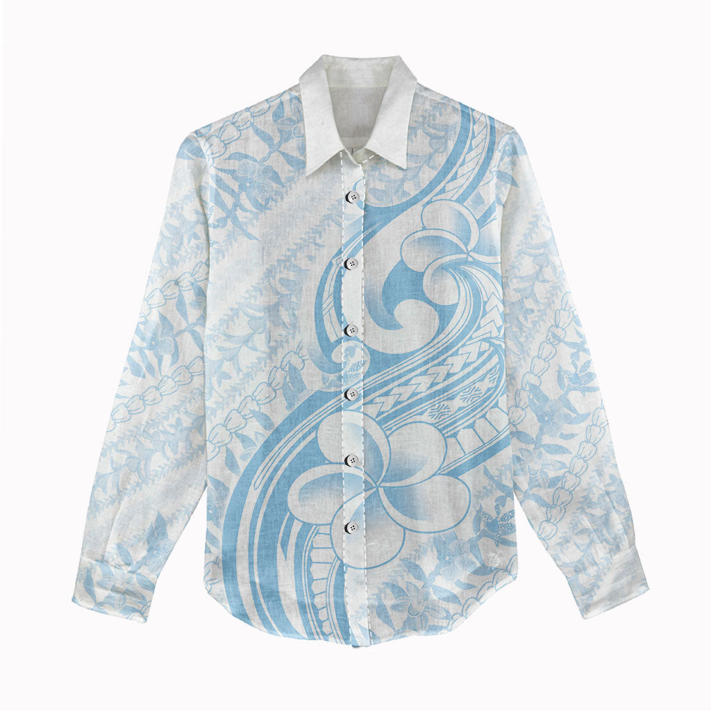 Hawaii Plumeria Lokelani Pikake Lei Women Casual Shirt Uliuli Polynesian Tattoo