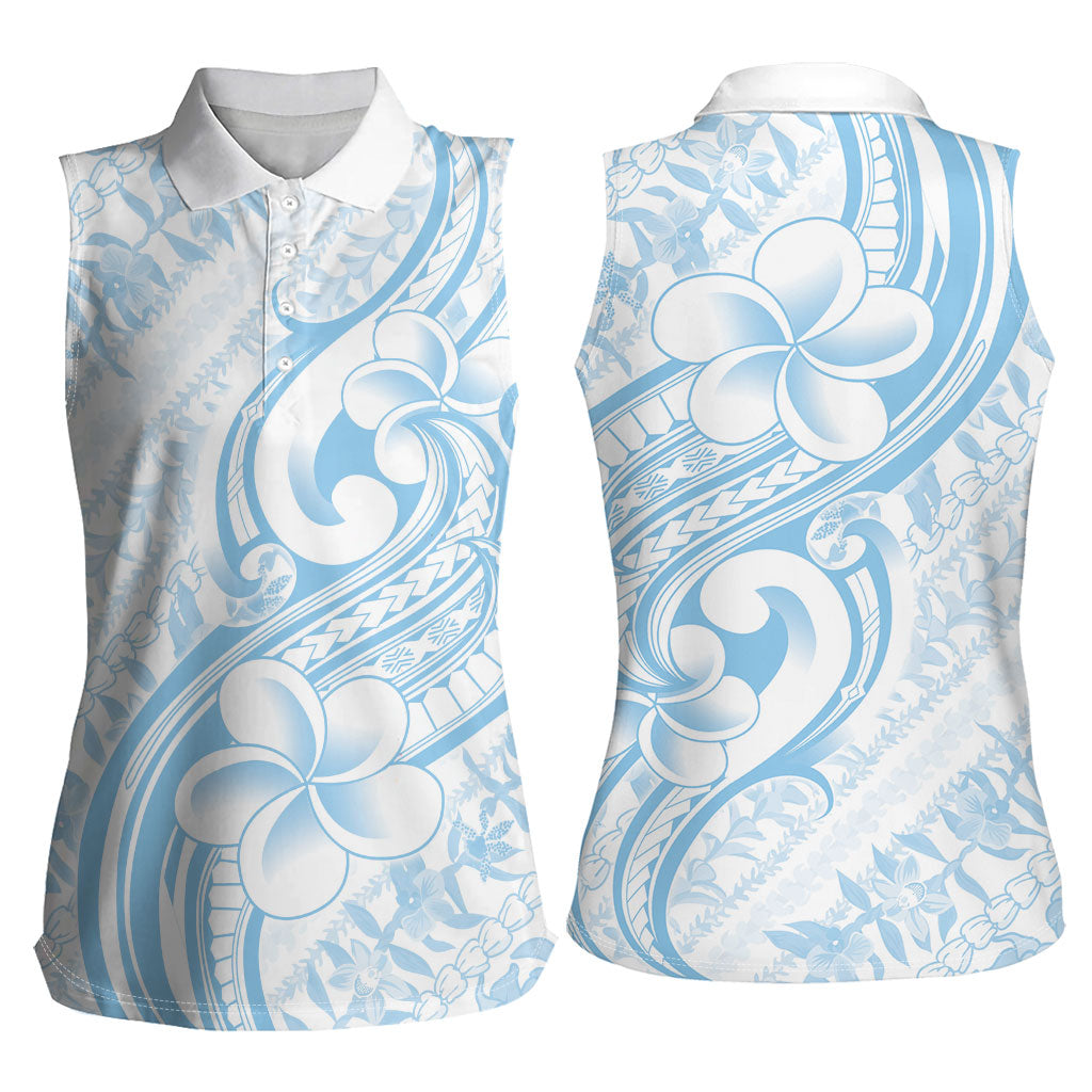 Hawaii Plumeria Lokelani Pikake Lei Women Sleeveless Polo Shirt Uliuli Polynesian Tattoo