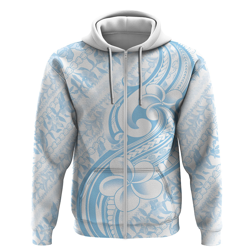 Hawaii Plumeria Lokelani Pikake Lei Zip Hoodie Uliuli Polynesian Tattoo LT9 Zip Hoodie Blue - Polynesian Pride