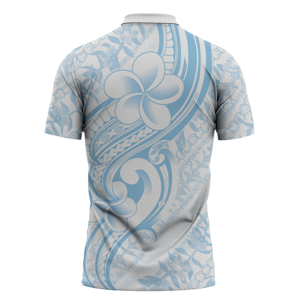 Hawaii Plumeria Lokelani Pikake Lei Zipper Polo Shirt Uliuli Polynesian Tattoo
