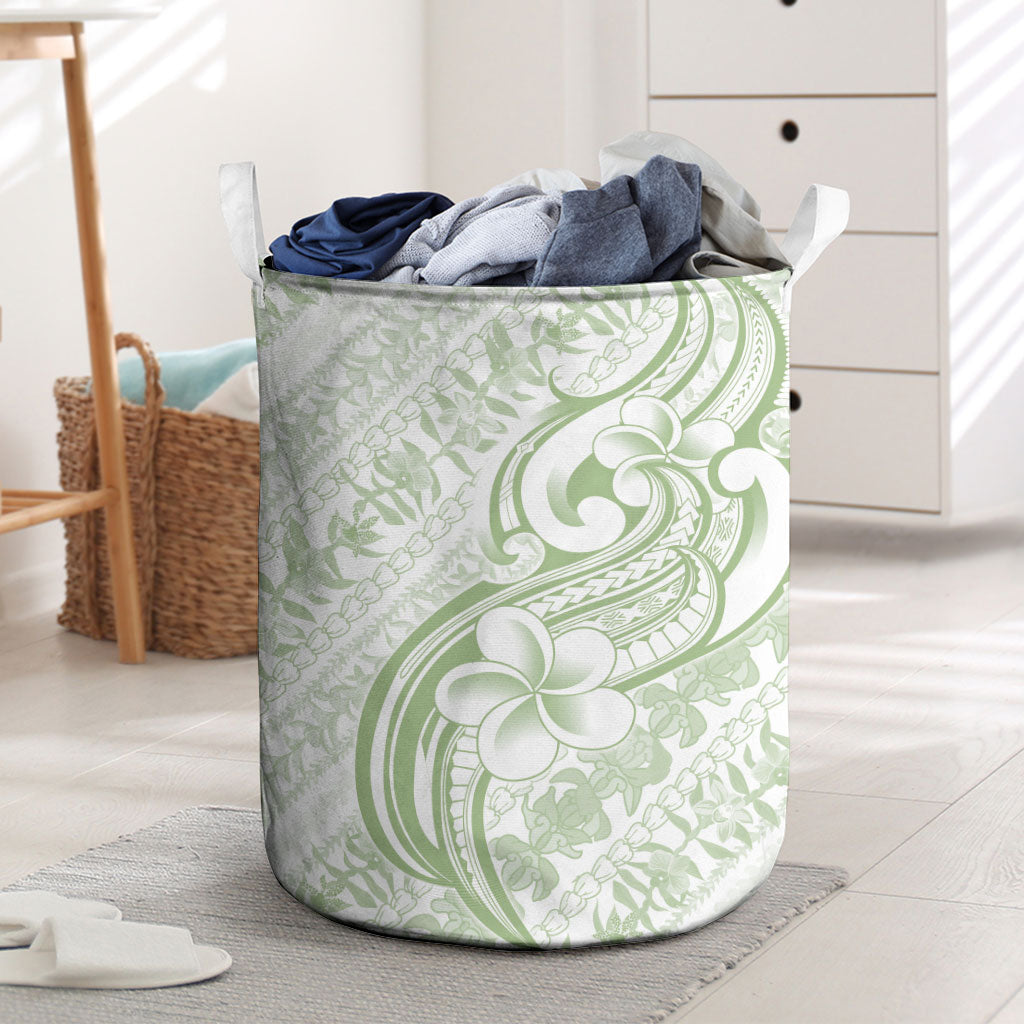 Hawaii Plumeria Lokelani Pikake Lei Laundry Basket Oma'oma'o Polynesian Tattoo LT9 Green - Polynesian Pride