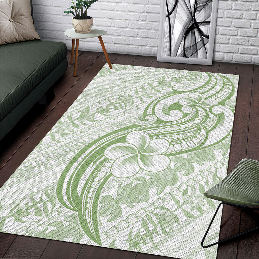 Hawaii Plumeria Lokelani Pikake Lei Area Rug Oma'oma'o Polynesian Tattoo LT9 Green - Polynesian Pride