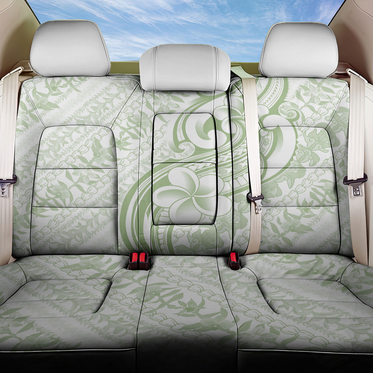 Hawaii Plumeria Lokelani Pikake Lei Back Car Seat Cover Oma'oma'o Polynesian Tattoo