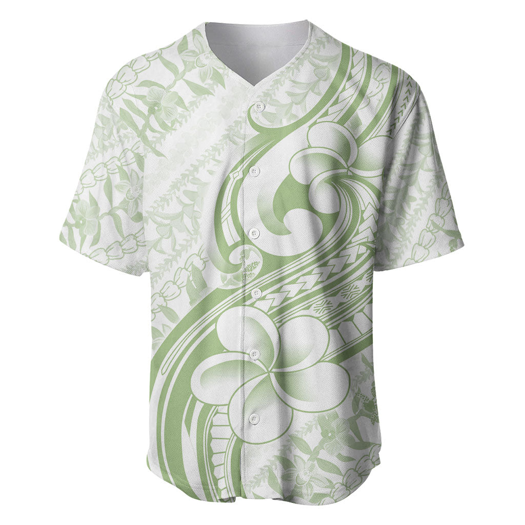 Hawaii Plumeria Lokelani Pikake Lei Baseball Jersey Oma'oma'o Polynesian Tattoo LT9 Green - Polynesian Pride