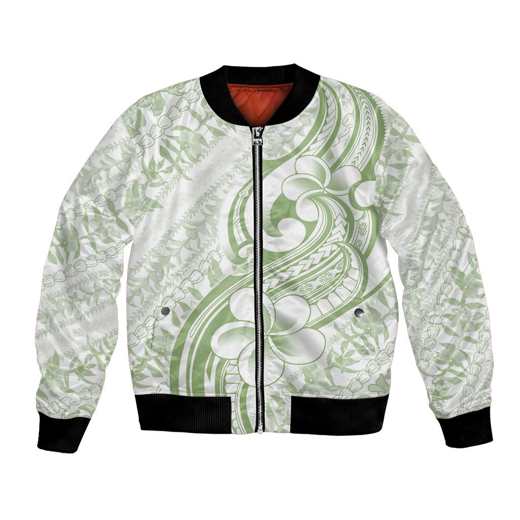 Hawaii Plumeria Lokelani Pikake Lei Bomber Jacket Oma'oma'o Polynesian Tattoo LT9 Unisex Green - Polynesian Pride