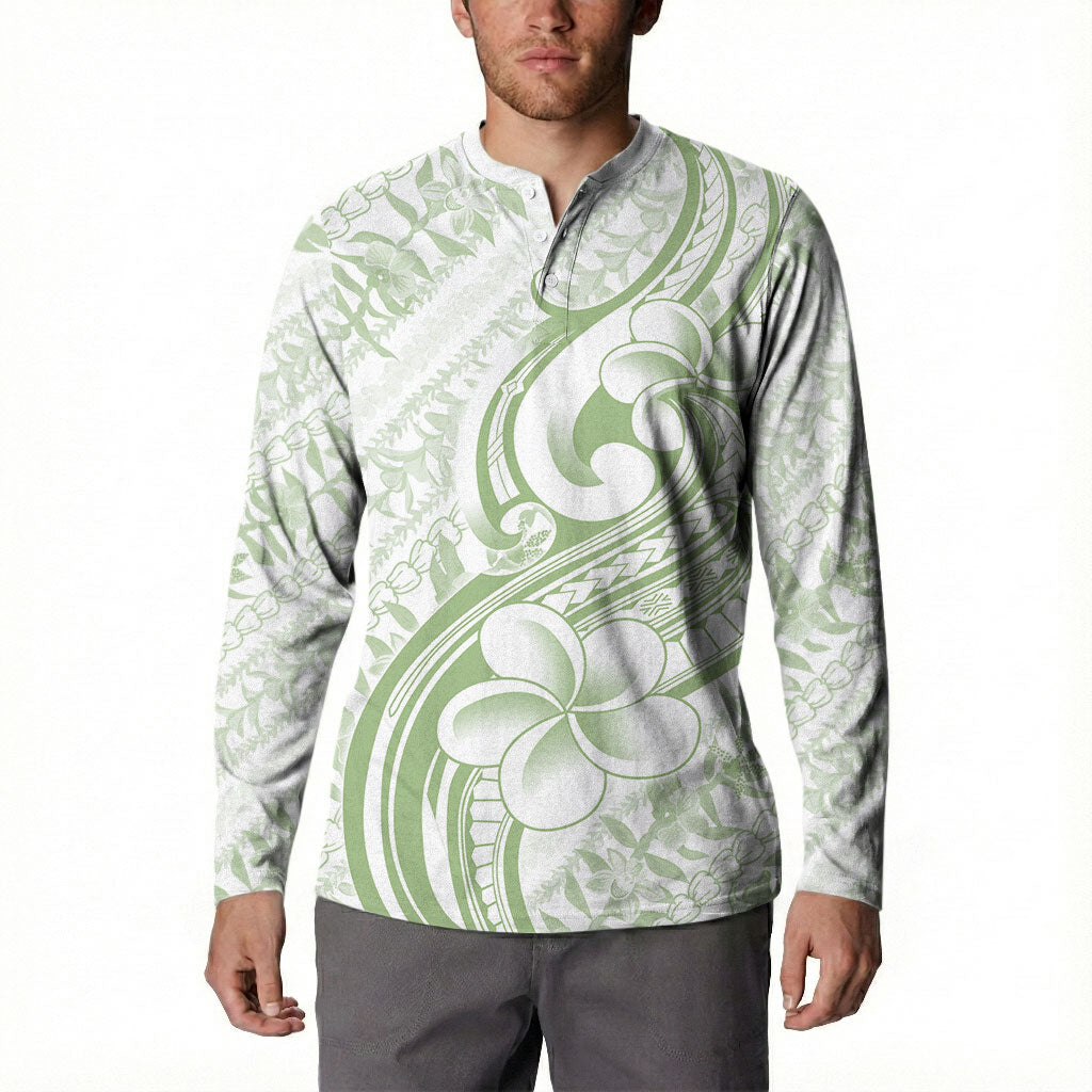 Hawaii Plumeria Lokelani Pikake Lei Button Sweatshirt Oma'oma'o Polynesian Tattoo