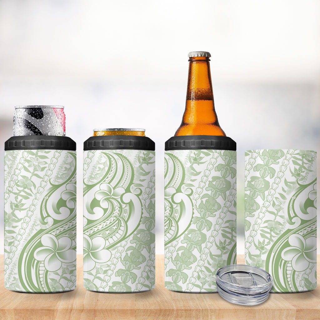 Hawaii Plumeria Lokelani Pikake Lei 4 in 1 Can Cooler Tumbler Oma'oma'o Polynesian Tattoo