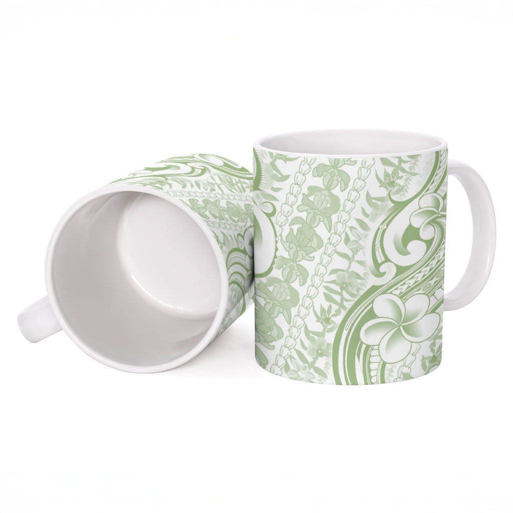 Hawaii Plumeria Lokelani Pikake Lei Ceramic Mug Oma'oma'o Polynesian Tattoo