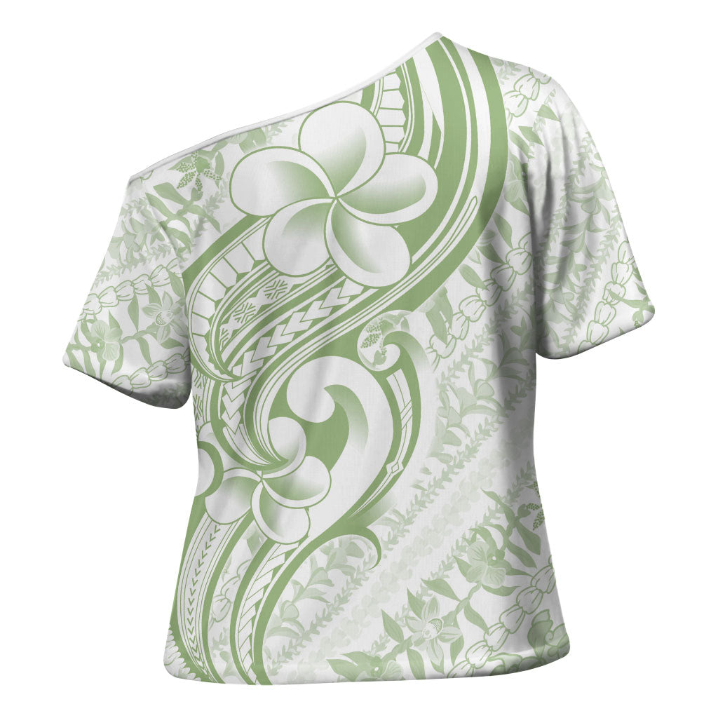 Hawaii Plumeria Lokelani Pikake Lei Cross Shoulder Shirt Oma'oma'o Polynesian Tattoo