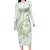Hawaii Plumeria Lokelani Pikake Lei Family Matching Long Sleeve Bodycon Dress and Hawaiian Shirt Oma'oma'o Polynesian Tattoo