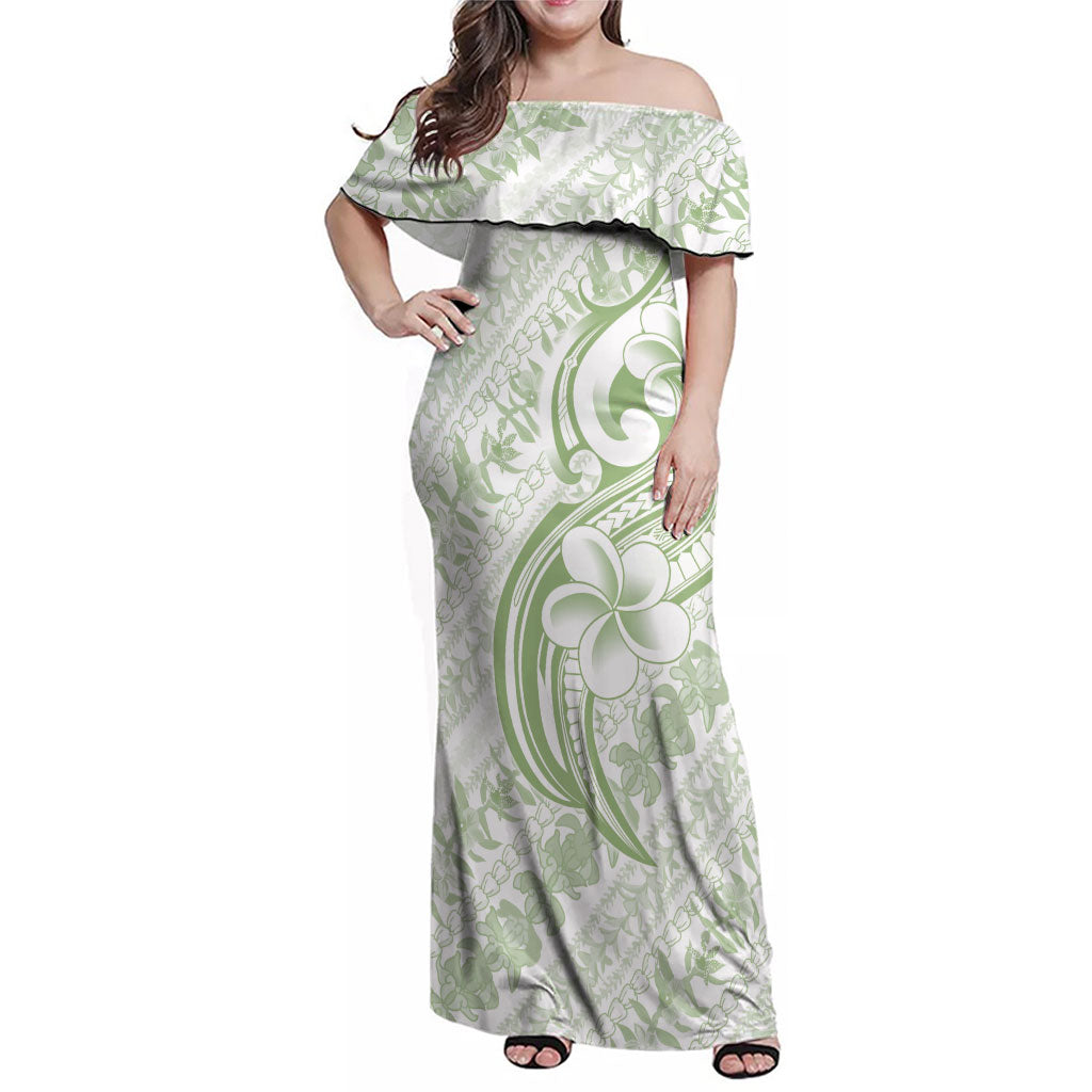 Hawaii Plumeria Lokelani Pikake Lei Family Matching Off Shoulder Maxi Dress and Hawaiian Shirt Oma'oma'o Polynesian Tattoo
