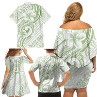 Hawaii Plumeria Lokelani Pikake Lei Family Matching Off Shoulder Short Dress and Hawaiian Shirt Oma'oma'o Polynesian Tattoo