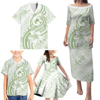 Hawaii Plumeria Lokelani Pikake Lei Family Matching Puletasi and Hawaiian Shirt Oma'oma'o Polynesian Tattoo