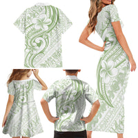 Hawaii Plumeria Lokelani Pikake Lei Family Matching Short Sleeve Bodycon Dress and Hawaiian Shirt Oma'oma'o Polynesian Tattoo