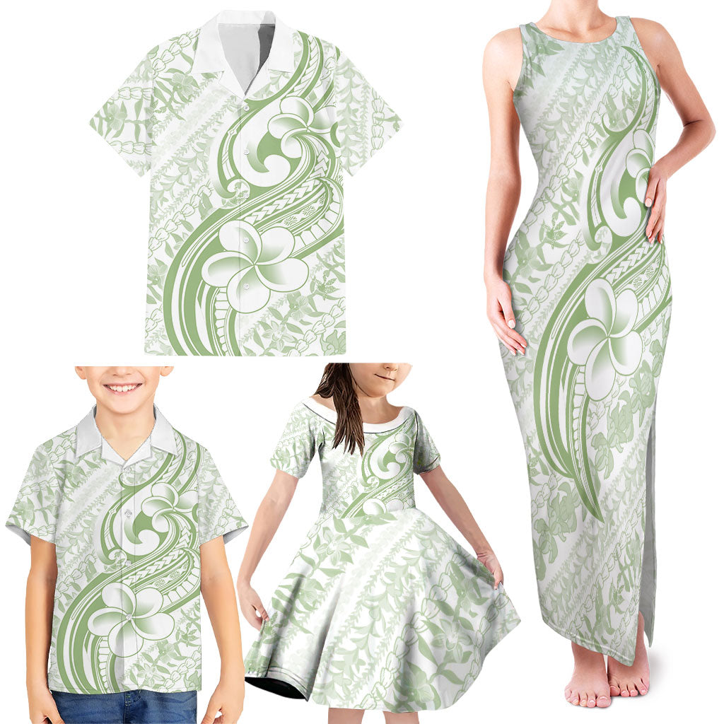Hawaii Plumeria Lokelani Pikake Lei Family Matching Tank Maxi Dress and Hawaiian Shirt Oma'oma'o Polynesian Tattoo