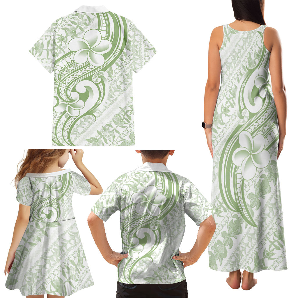 Hawaii Plumeria Lokelani Pikake Lei Family Matching Tank Maxi Dress and Hawaiian Shirt Oma'oma'o Polynesian Tattoo