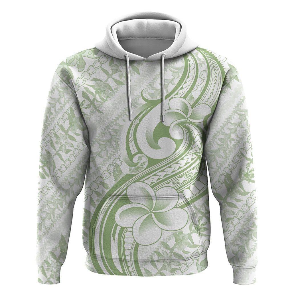 Hawaii Plumeria Lokelani Pikake Lei Hoodie Oma'oma'o Polynesian Tattoo LT9 Pullover Hoodie Green - Polynesian Pride