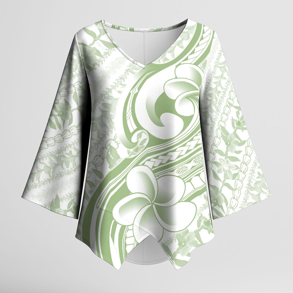 Hawaii Plumeria Lokelani Pikake Lei Kimono Sleeve Blouse Oma'oma'o Polynesian Tattoo