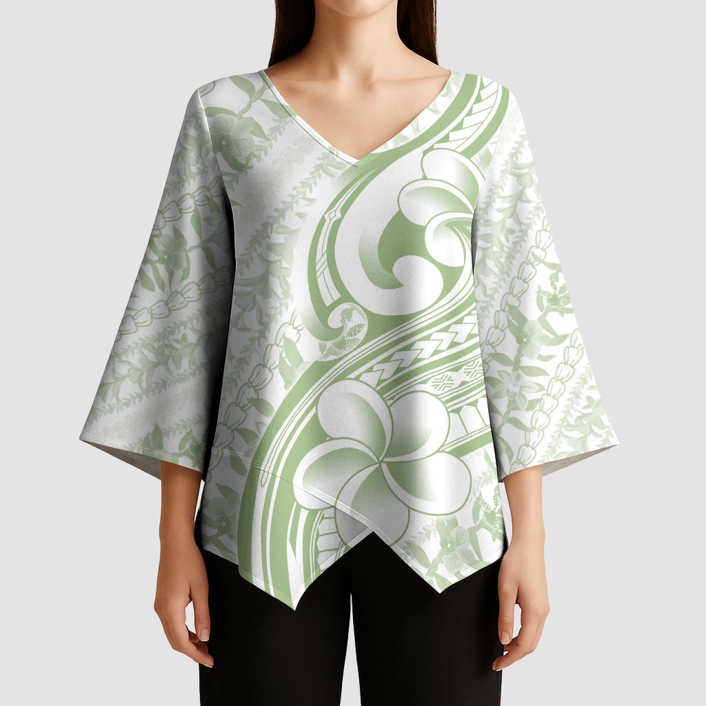 Hawaii Plumeria Lokelani Pikake Lei Kimono Sleeve Blouse Oma'oma'o Polynesian Tattoo