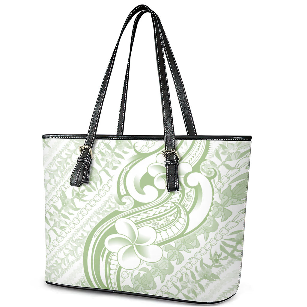 Hawaii Plumeria Lokelani Pikake Lei Leather Tote Bag Oma'oma'o Polynesian Tattoo