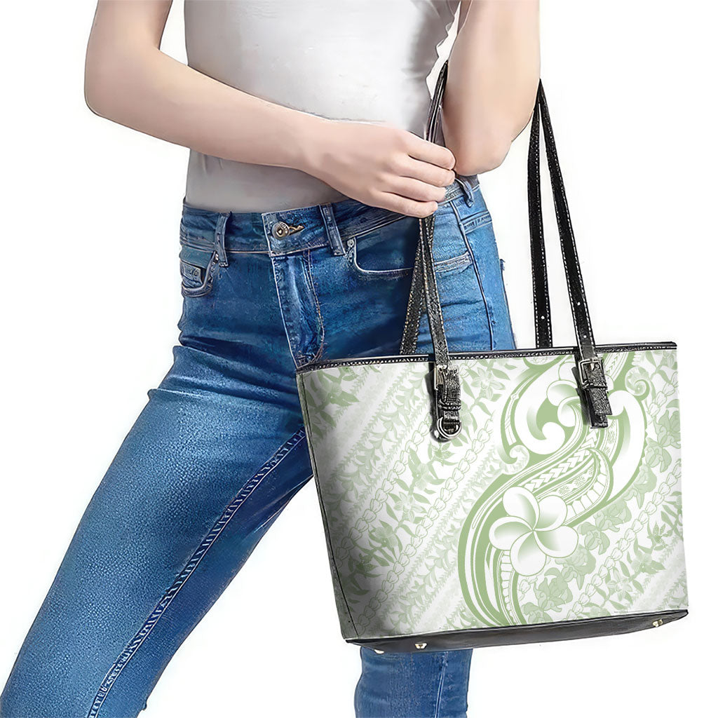Hawaii Plumeria Lokelani Pikake Lei Leather Tote Bag Oma'oma'o Polynesian Tattoo