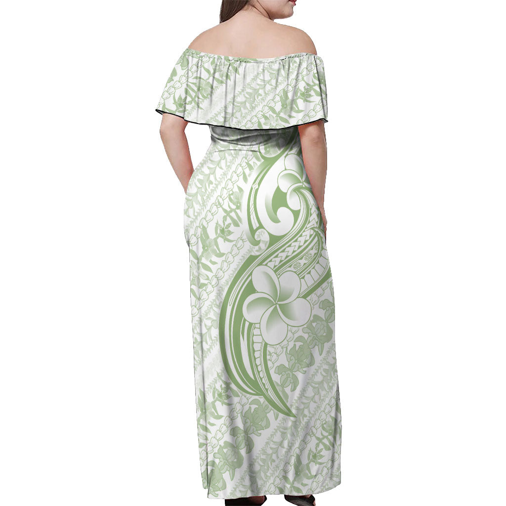 Hawaii Plumeria Lokelani Pikake Lei Off Shoulder Maxi Dress Oma'oma'o Polynesian Tattoo