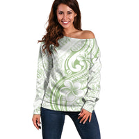 Hawaii Plumeria Lokelani Pikake Lei Off Shoulder Sweater Oma'oma'o Polynesian Tattoo