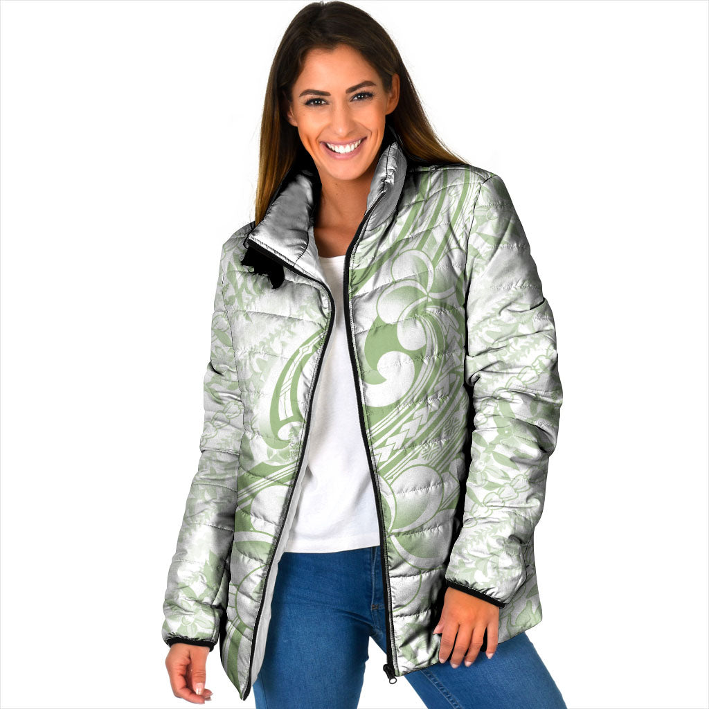Hawaii Plumeria Lokelani Pikake Lei Padded Jacket Oma'oma'o Polynesian Tattoo