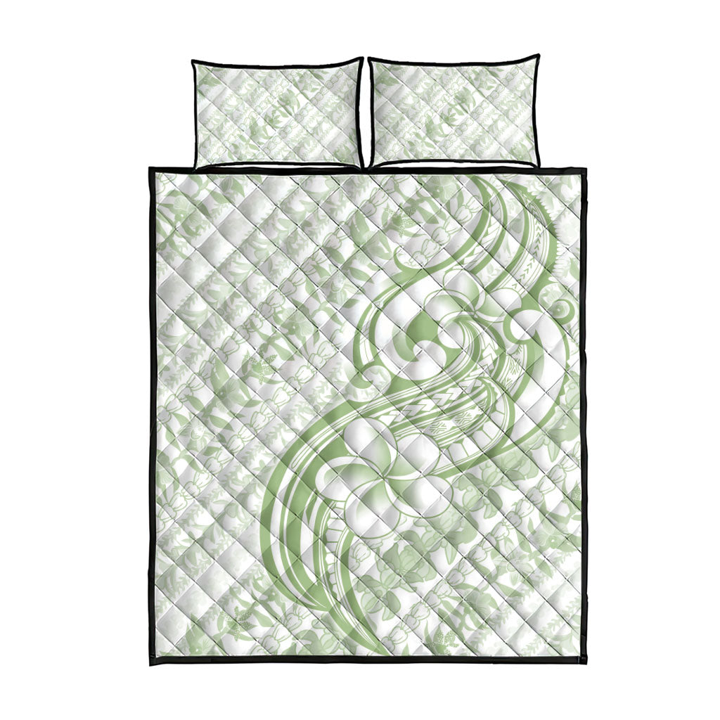 Hawaii Plumeria Lokelani Pikake Lei Quilt Bed Set Oma'oma'o Polynesian Tattoo