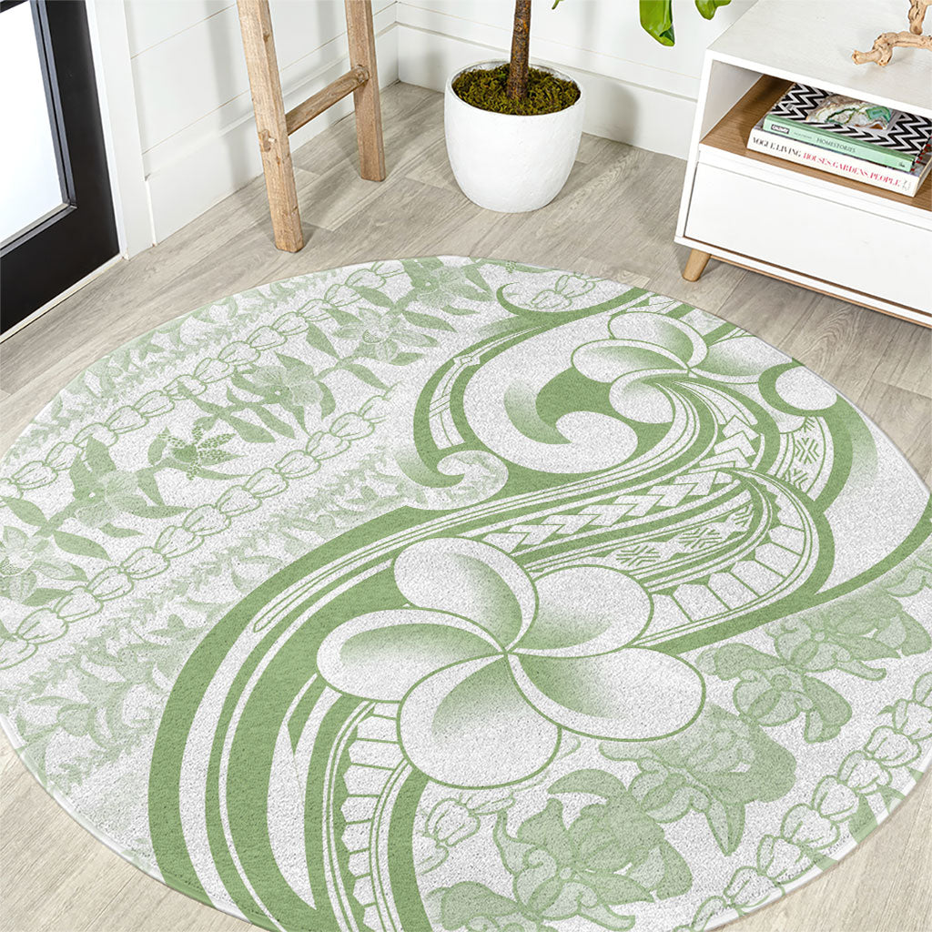 Hawaii Plumeria Lokelani Pikake Lei Round Carpet Oma'oma'o Polynesian Tattoo LT9 Green - Polynesian Pride