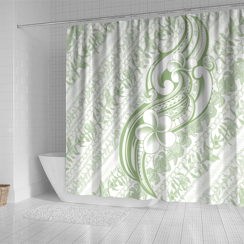Hawaii Plumeria Lokelani Pikake Lei Shower Curtain Oma'oma'o Polynesian Tattoo