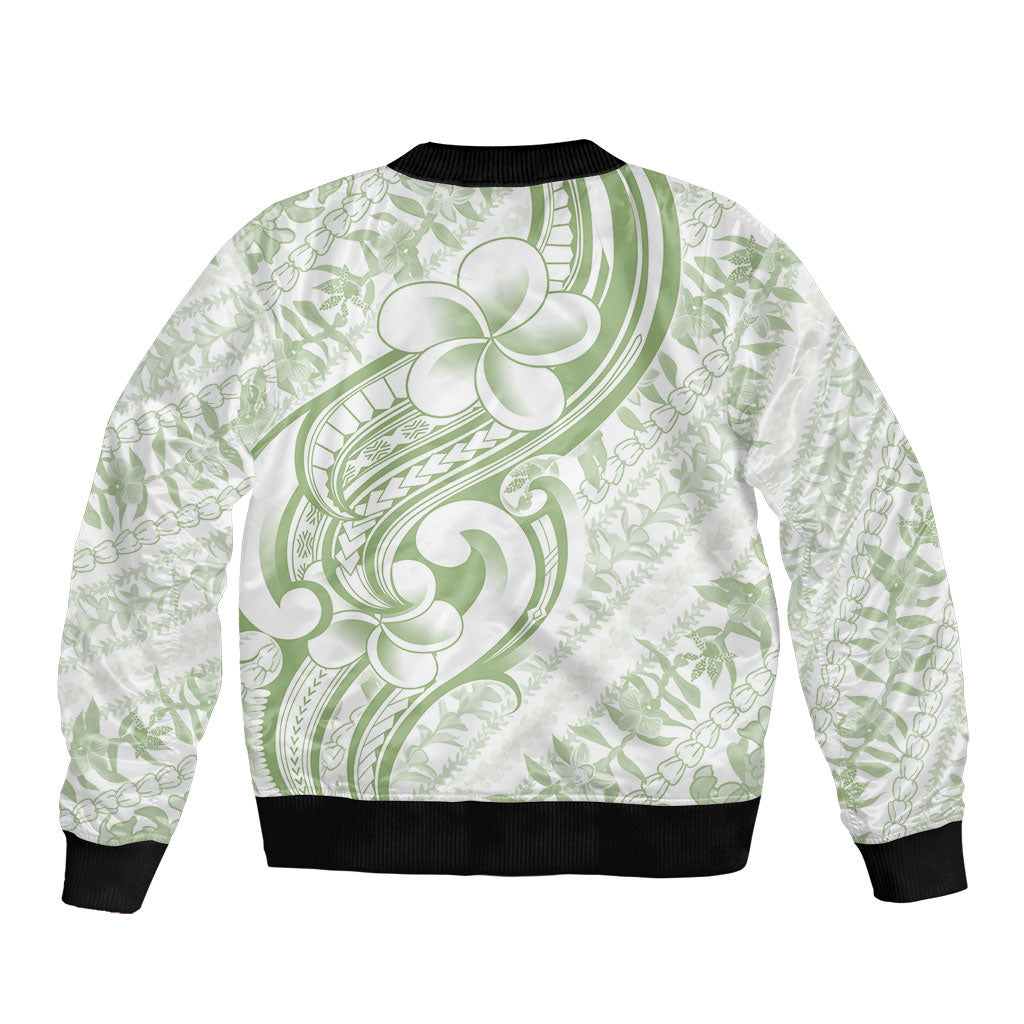 Hawaii Plumeria Lokelani Pikake Lei Sleeve Zip Bomber Jacket Oma'oma'o Polynesian Tattoo