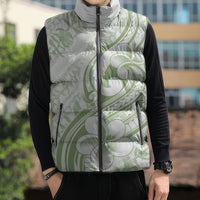 Hawaii Plumeria Lokelani Pikake Lei Sleeveless Puffer Jacket Oma'oma'o Polynesian Tattoo
