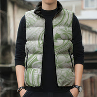 Hawaii Plumeria Lokelani Pikake Lei Sleeveless Puffer Jacket Oma'oma'o Polynesian Tattoo