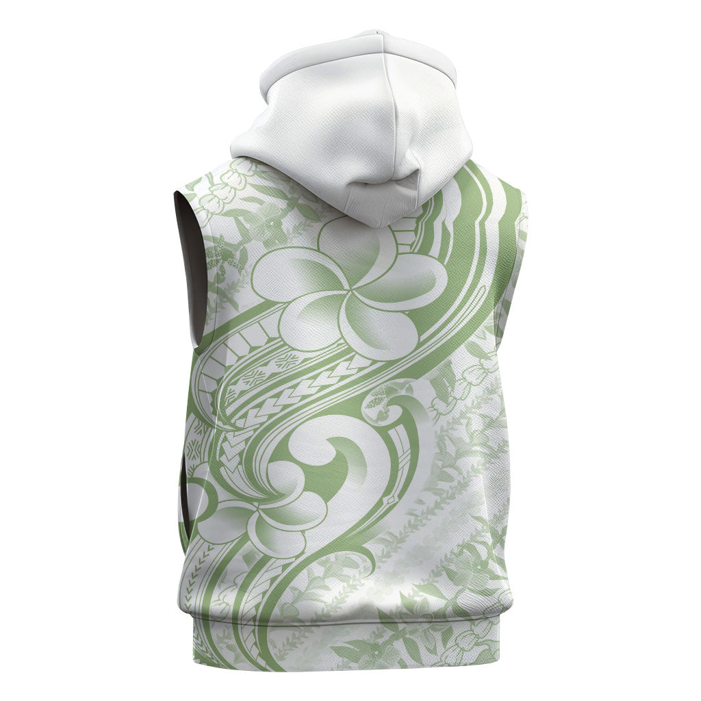 Hawaii Plumeria Lokelani Pikake Lei Sleeveless Zip Hoodie Oma'oma'o Polynesian Tattoo
