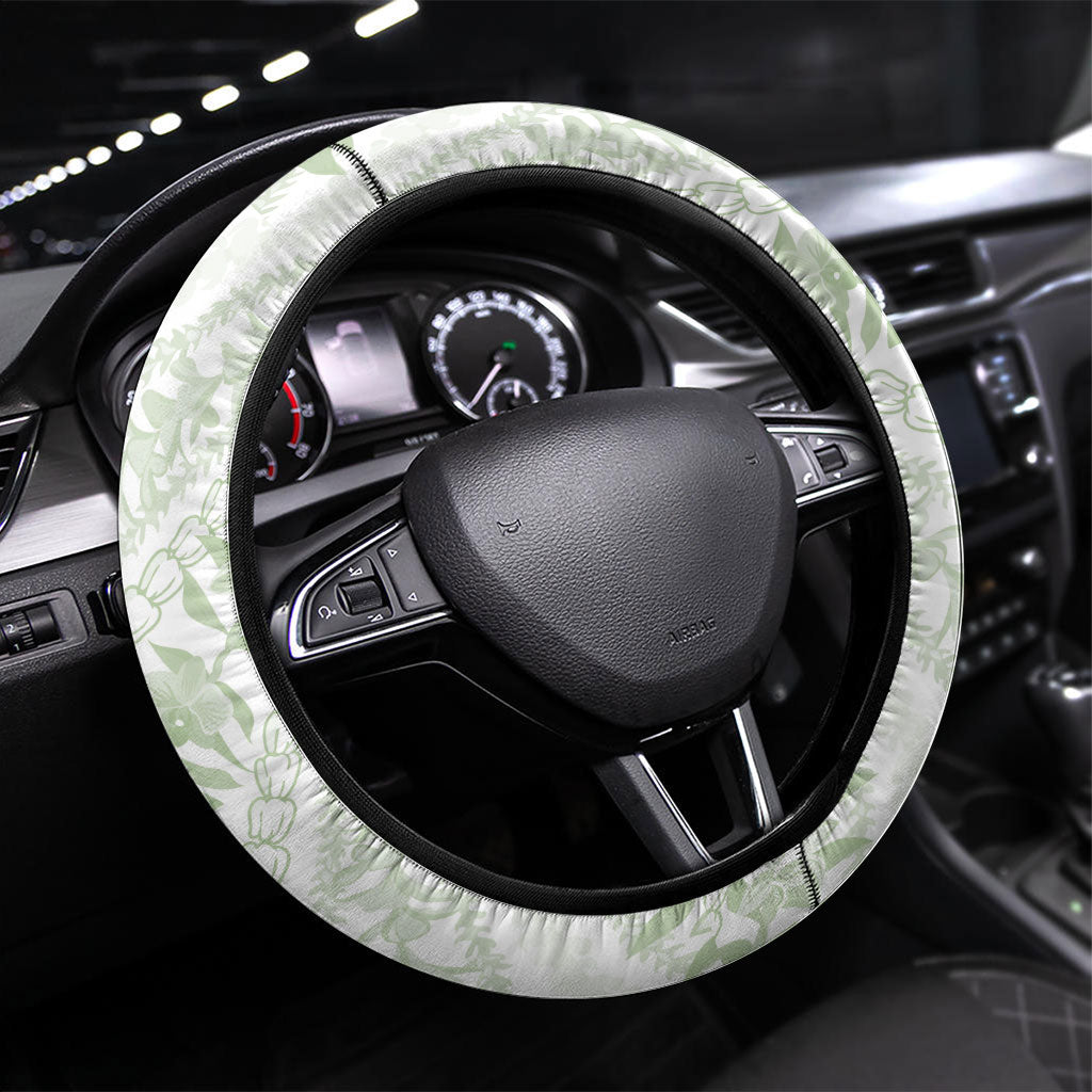 Hawaii Plumeria Lokelani Pikake Lei Steering Wheel Cover Oma'oma'o Polynesian Tattoo