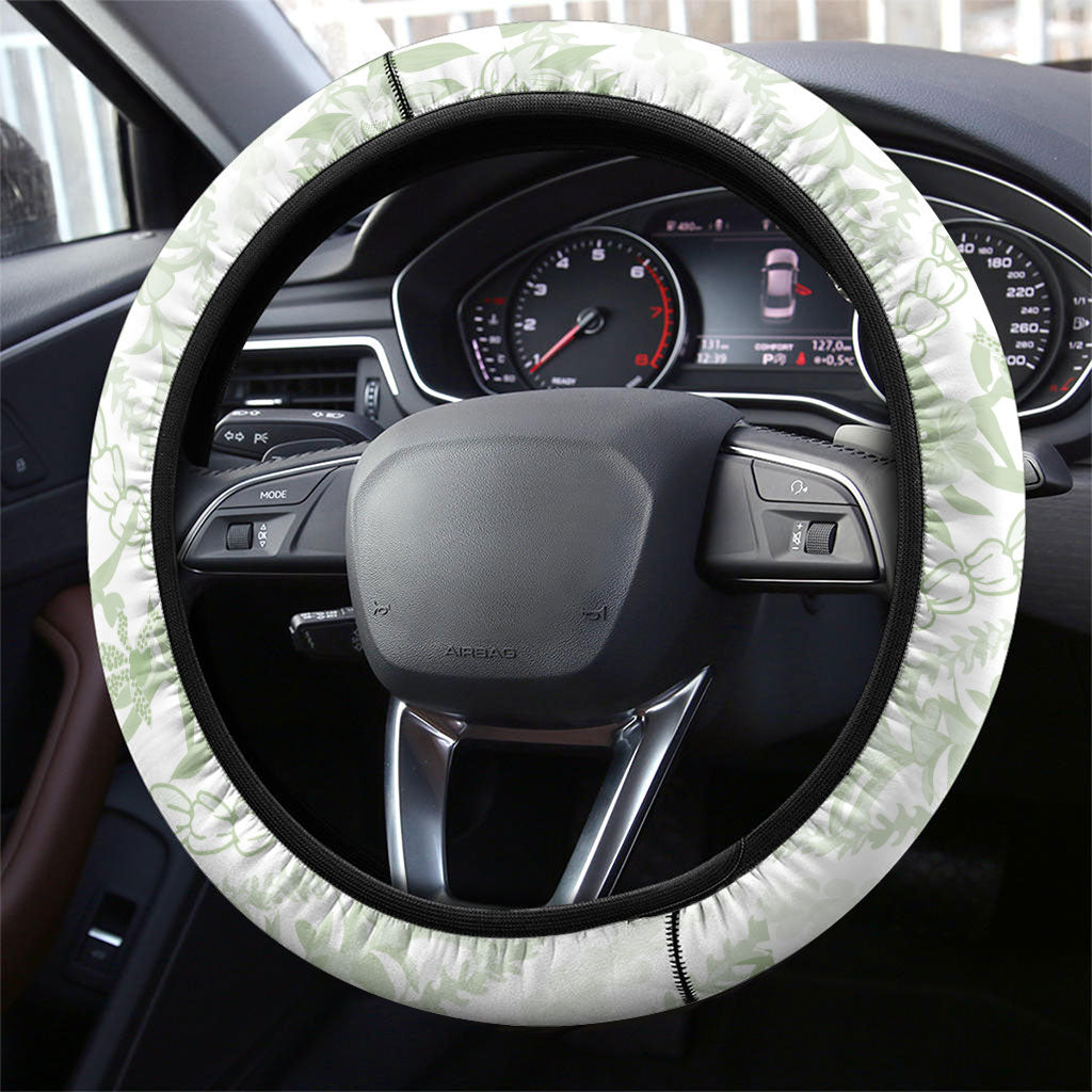 Hawaii Plumeria Lokelani Pikake Lei Steering Wheel Cover Oma'oma'o Polynesian Tattoo