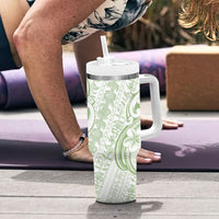 Hawaii Plumeria Lokelani Pikake Lei Tumbler With Handle Oma'oma'o Polynesian Tattoo