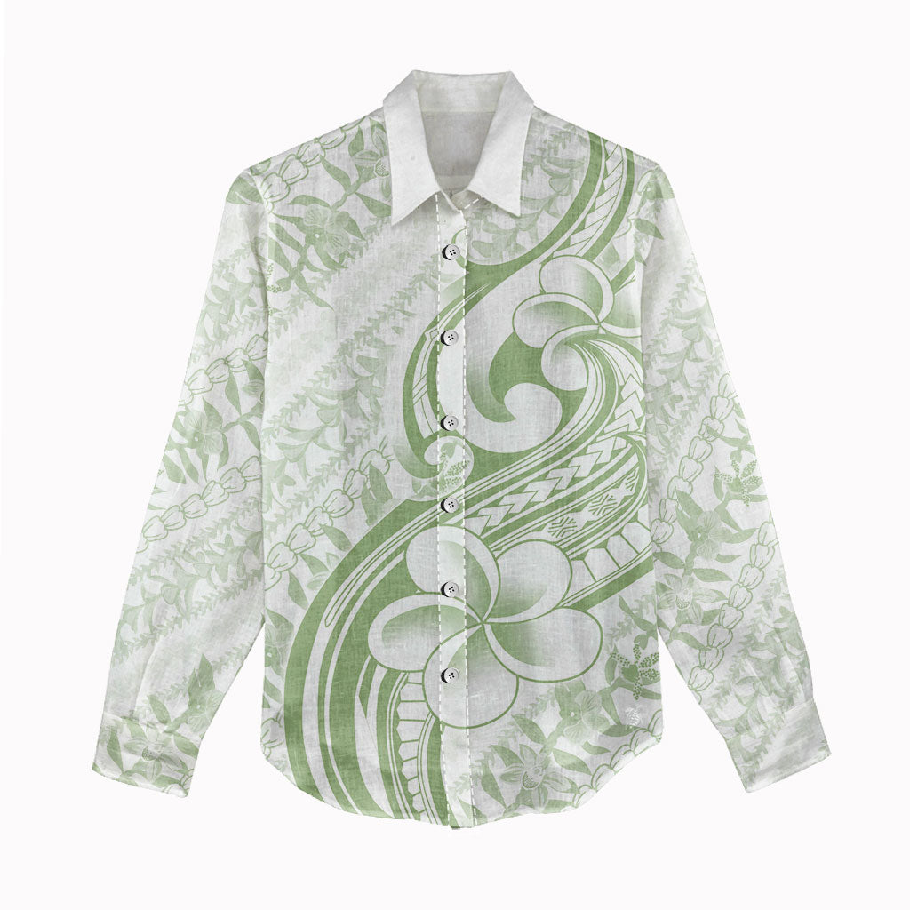Hawaii Plumeria Lokelani Pikake Lei Women Casual Shirt Oma'oma'o Polynesian Tattoo