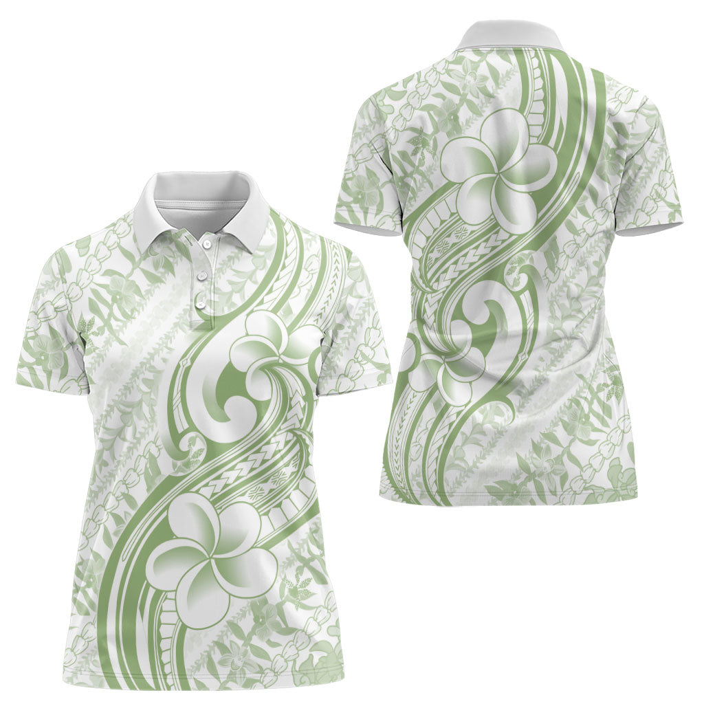 Hawaii Plumeria Lokelani Pikake Lei Women Polo Shirt Oma'oma'o Polynesian Tattoo