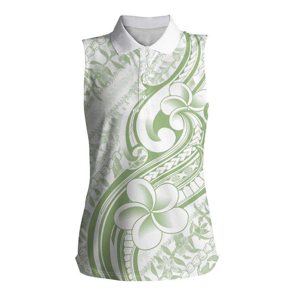 Hawaii Plumeria Lokelani Pikake Lei Women Sleeveless Polo Shirt Oma'oma'o Polynesian Tattoo