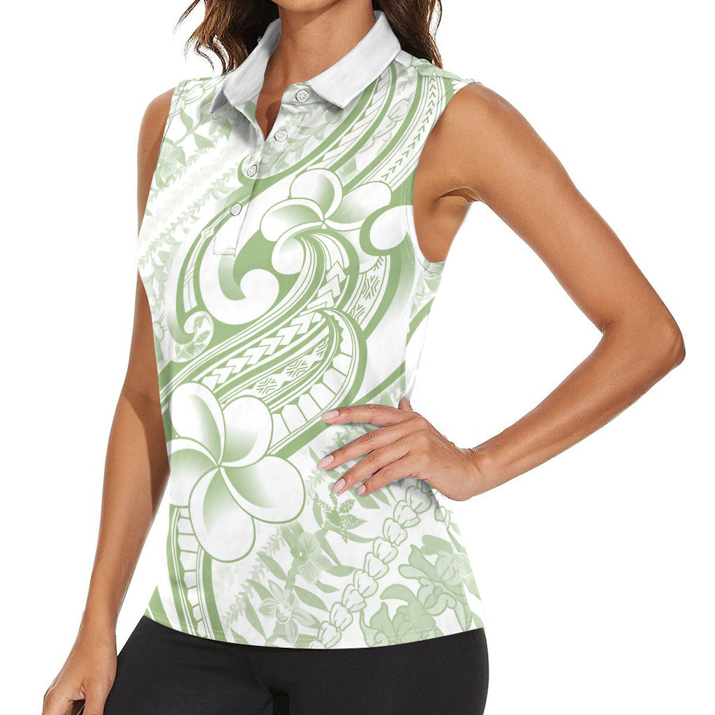Hawaii Plumeria Lokelani Pikake Lei Women Sleeveless Polo Shirt Oma'oma'o Polynesian Tattoo