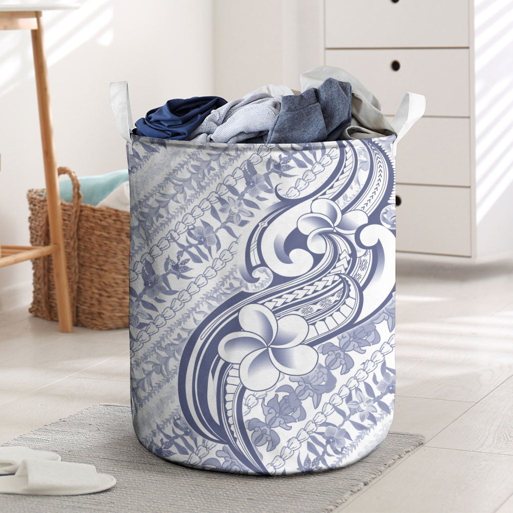Hawaii Plumeria Lokelani Pikake Lei Laundry Basket Navy Blue Polynesian Tattoo