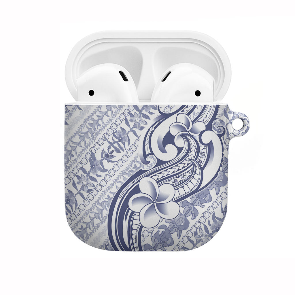 Hawaii Plumeria Lokelani Pikake Lei AirPods Case Navy Blue Polynesian Tattoo