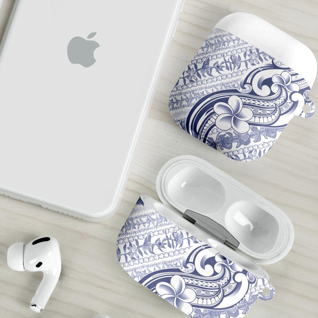 Hawaii Plumeria Lokelani Pikake Lei AirPods Case Navy Blue Polynesian Tattoo