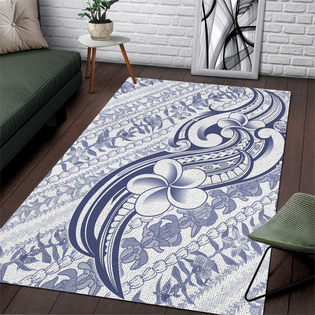 Hawaii Plumeria Lokelani Pikake Lei Area Rug Navy Blue Polynesian Tattoo LT9 Navy Blue - Polynesian Pride