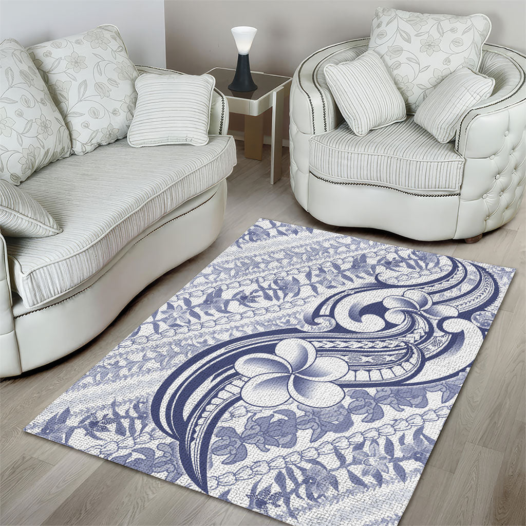 Hawaii Plumeria Lokelani Pikake Lei Area Rug Navy Blue Polynesian Tattoo