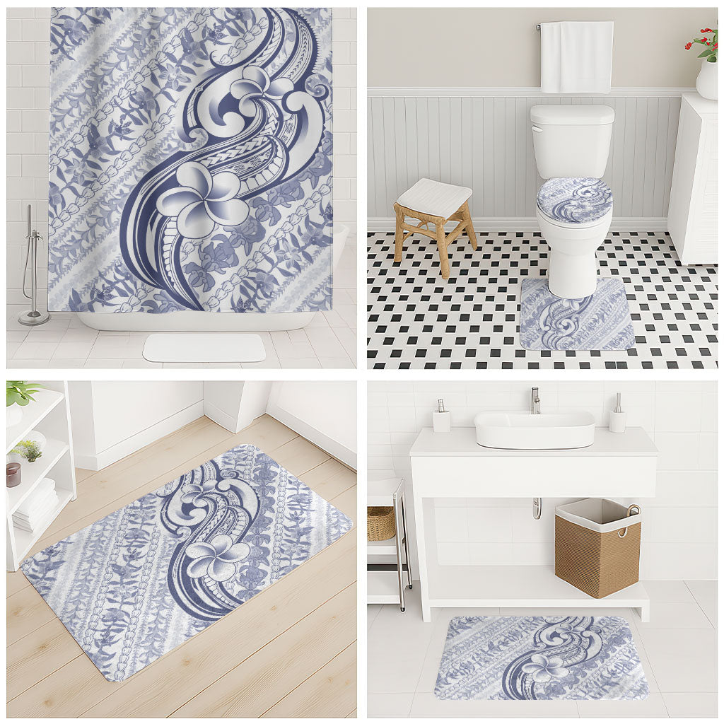Hawaii Plumeria Lokelani Pikake Lei Bathroom Set Navy Blue Polynesian Tattoo