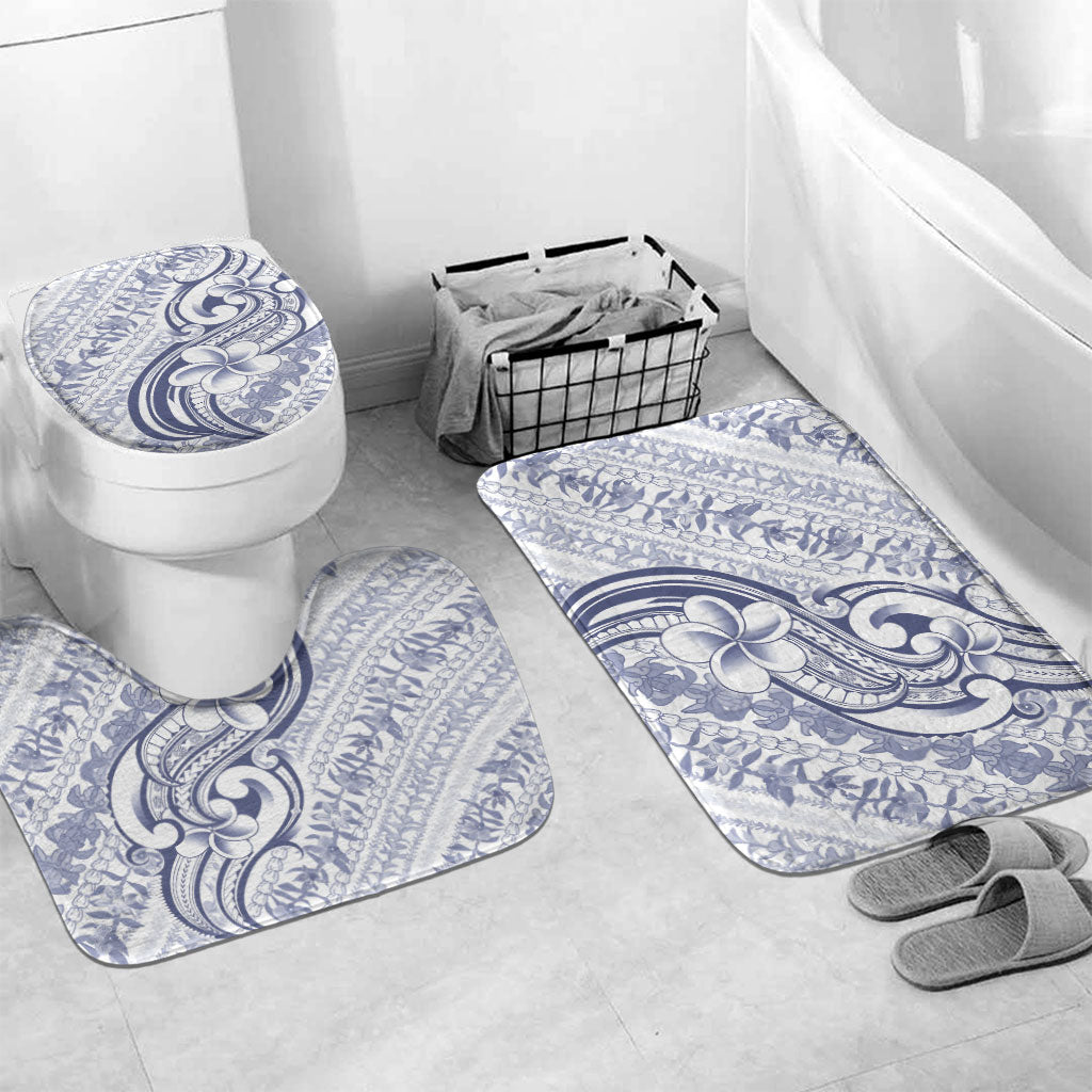 Hawaii Plumeria Lokelani Pikake Lei Bathroom Set Navy Blue Polynesian Tattoo