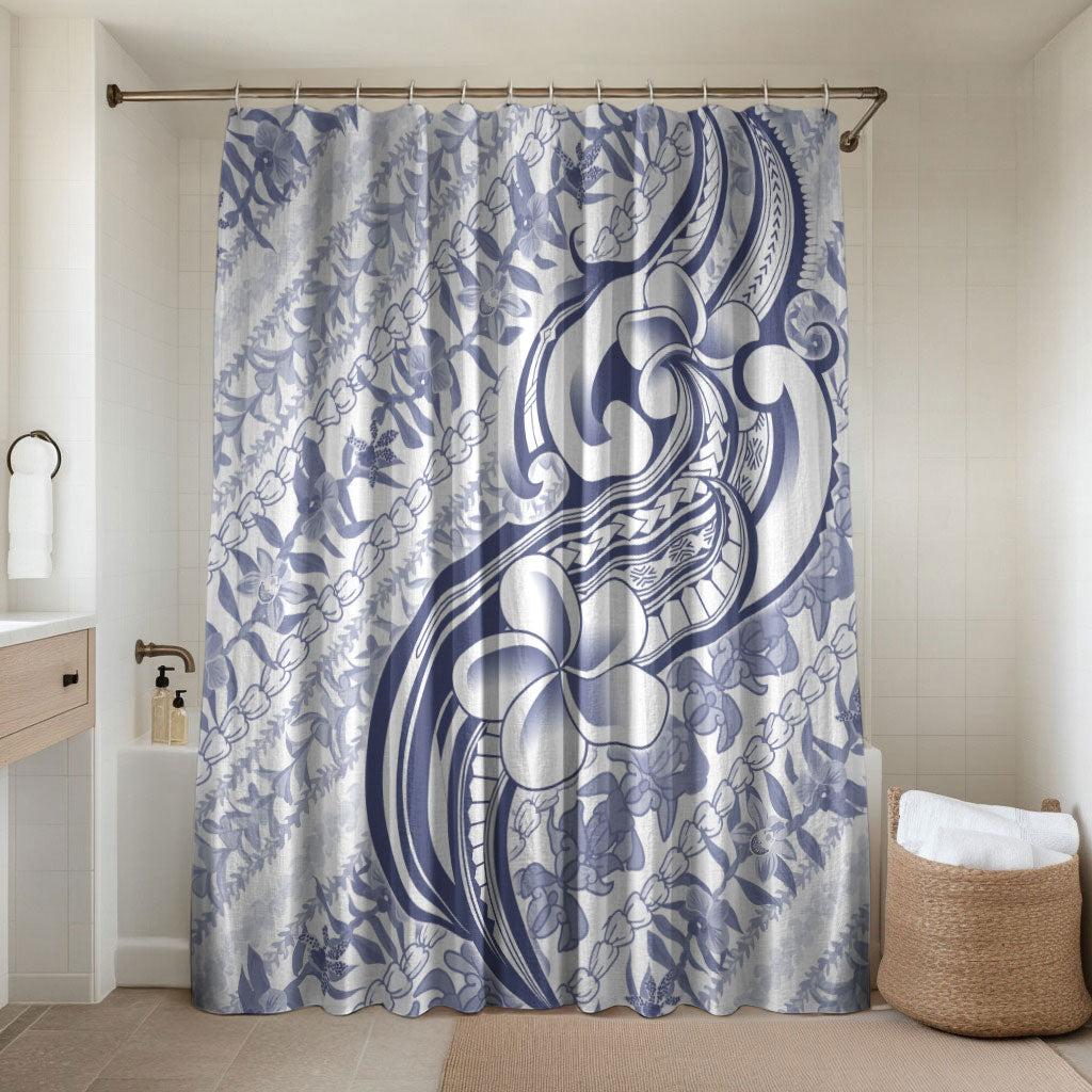 Hawaii Plumeria Lokelani Pikake Lei Bathroom Set Navy Blue Polynesian Tattoo